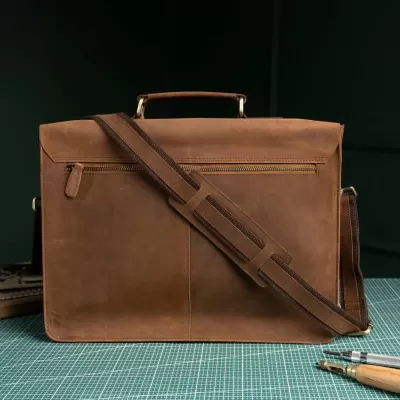 Brązowa Torba do Pracy z Klapą Skóra Naturalna Vintage Outlander BL114 - 4