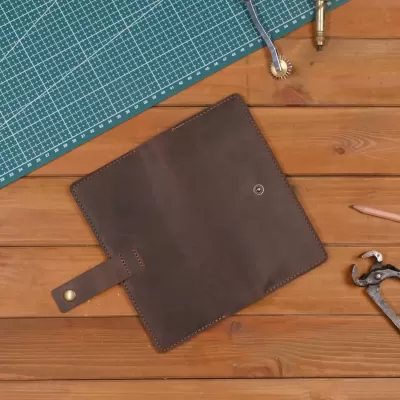Ciemnobrązowy Duży Cienki Portfel Vintage na smartphone Skórzany Buffalo G1109 - 5