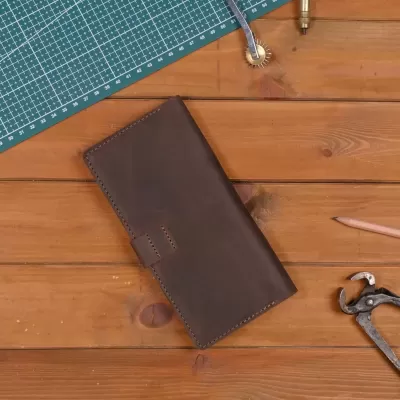 Ciemnobrązowy Duży Cienki Portfel Vintage na smartphone Skórzany Buffalo G1109 - 6