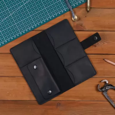 Czarny Duży Cienki Portfel Vintage na smartphone Skórzany Buffalo G1109 - 4