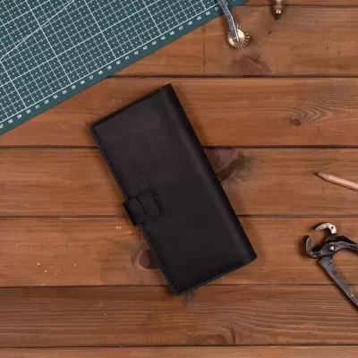 Czarny Duży Cienki Portfel Vintage na smartphone Skórzany Buffalo G1109 - 3