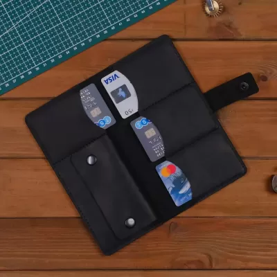 Czarny Duży Cienki Portfel Vintage na smartphone Skórzany Buffalo G1109 - 1