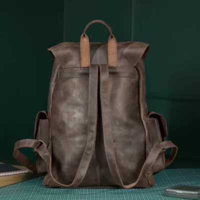 Ciemnobrązowy Duży Plecak Skórzany Vintage z Kieszeniami Outlander BT33 - 3