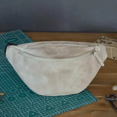 Duża Jasno Beżowa Torebka Nerka Damska Skórzana Vintage NX19 - 3