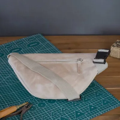 Duża Jasno Beżowa Torebka Nerka Damska Skórzana Vintage NX19 - 6