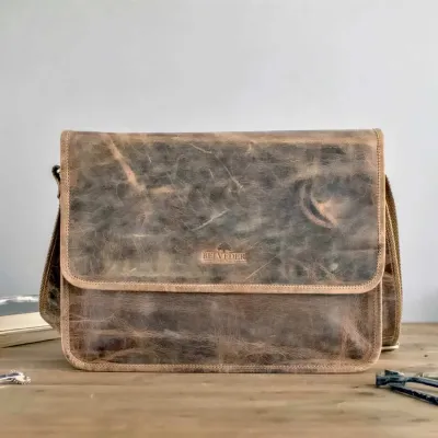 Brązowa Torba Listonoszka Męska z Klapą Skóra Buffalo Vintage LB37 - 4