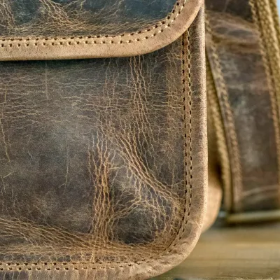 Brązowa Torba Listonoszka Męska z Klapą Skóra Buffalo Vintage LB37 - 5