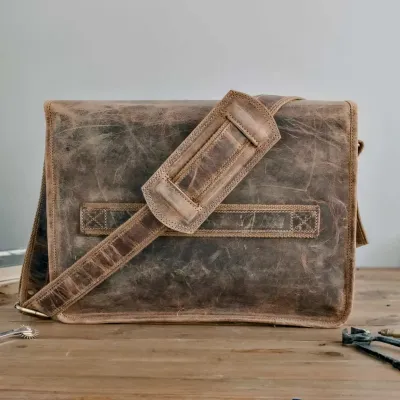 Brązowa Torba Listonoszka Męska z Klapą Skóra Buffalo Vintage LB37 - 6