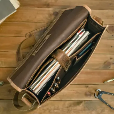 Brązowa Torba Listonoszka Męska z Klapą Skóra Buffalo Vintage LB37 - 10