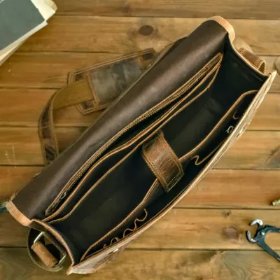 Brązowa Torba Listonoszka Męska z Klapą Skóra Buffalo Vintage LB37 - 13