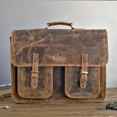 Brązowa Torba do Pracy Męska duża z kieszeniami Skóra Buffalo Vintage MB44 - 3