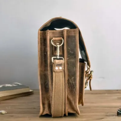 Brązowa Torba do Pracy Męska duża z kieszeniami Skóra Buffalo Vintage MB44 - 5