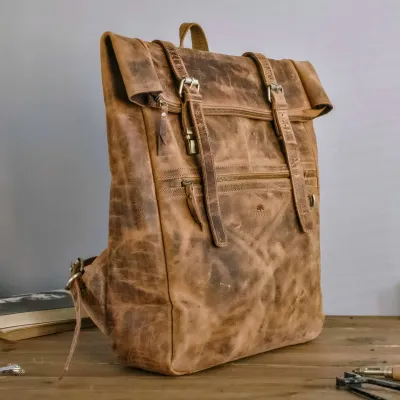 Brązowy Plecak Skórzany na Laptopa 17 cali Vintage Roll-Top BP245 - 4