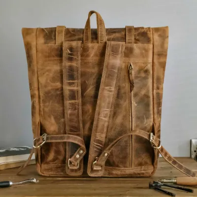 Brązowy Plecak Skórzany na Laptopa 17 cali Vintage Roll-Top BP245 - 6