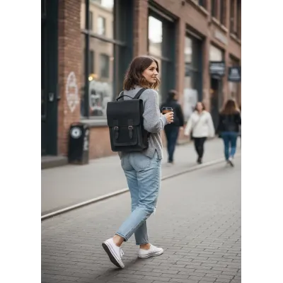 Czarny Minimalistyczny Prostokątny Tornister Plecak Skórzany Damski DR89 - 4