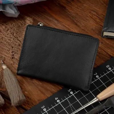 Mały czarny cienki Portfel damski slim wallet Skóra miękka Cielęca 1390 - 3