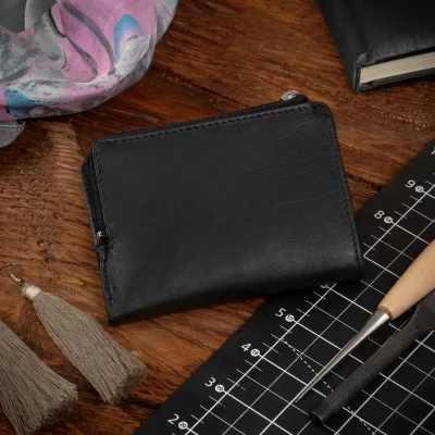 Mały czarny cienki Portfel damski slim wallet Skóra miękka Cielęca 1390 - 4