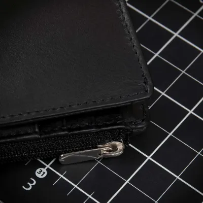 Mały czarny cienki Portfel damski slim wallet Skóra miękka Cielęca 1390 - 5