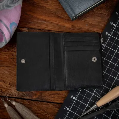 Mały czarny cienki Portfel damski slim wallet Skóra miękka Cielęca 1390 - 6