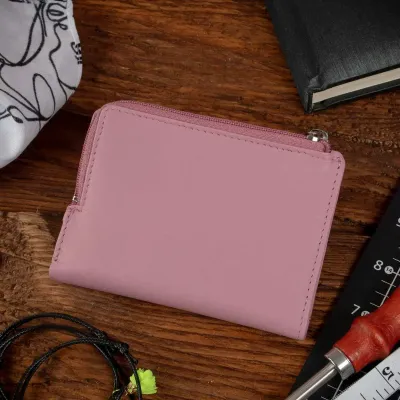 Mały pastelowy różowy cienki Portfel damski Skórzany Slim Wallet 1390 - 3
