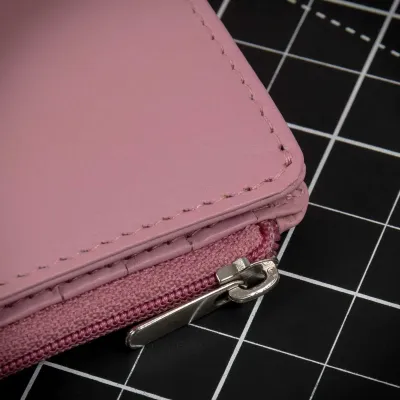 Mały pastelowy różowy cienki Portfel damski Skórzany Slim Wallet 1390 - 5