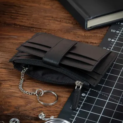 Małe czarne Etui damskie skórzane z Łańcuszkiem na Karty Dokumenty 2165 - 5