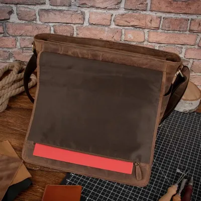 Brązowa Torba do Pracy Męska vintage z Klapą Skórzana Outlander BL161 - 10