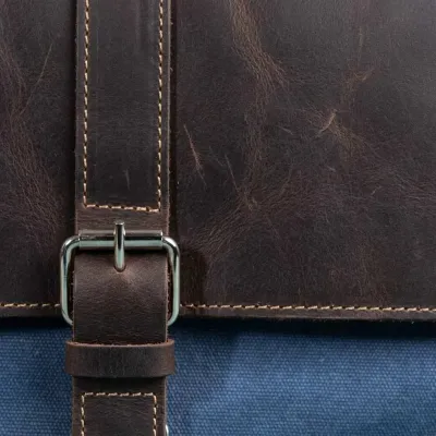 Torba Studencka Vintage Duża Brązowa skóra i granatowe Płótno Belveder BC61BRN - 9