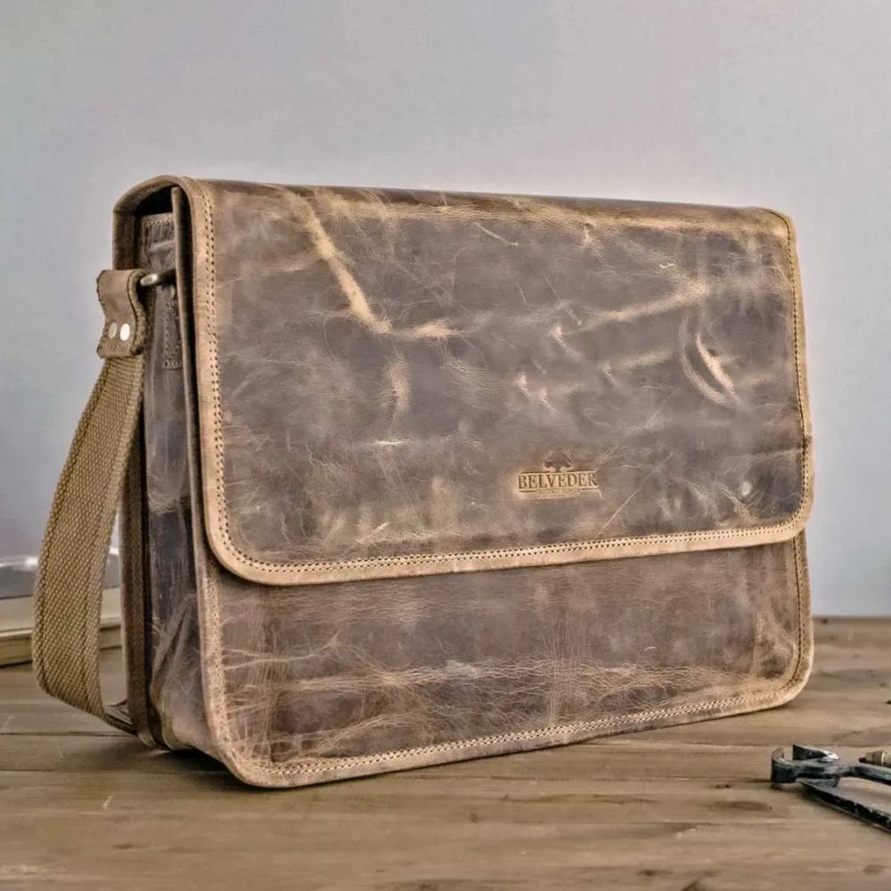 brazowa torba listonoszka meska z klapa skora buffalo vintage lb37