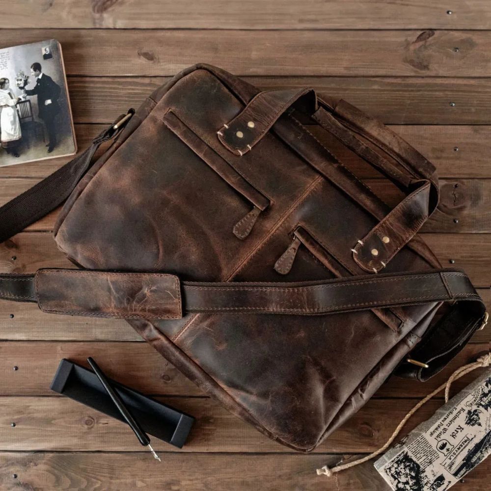 ciemnobrazowa torba meska skora naturalna vintage na laptopa 15 outlander bl131
