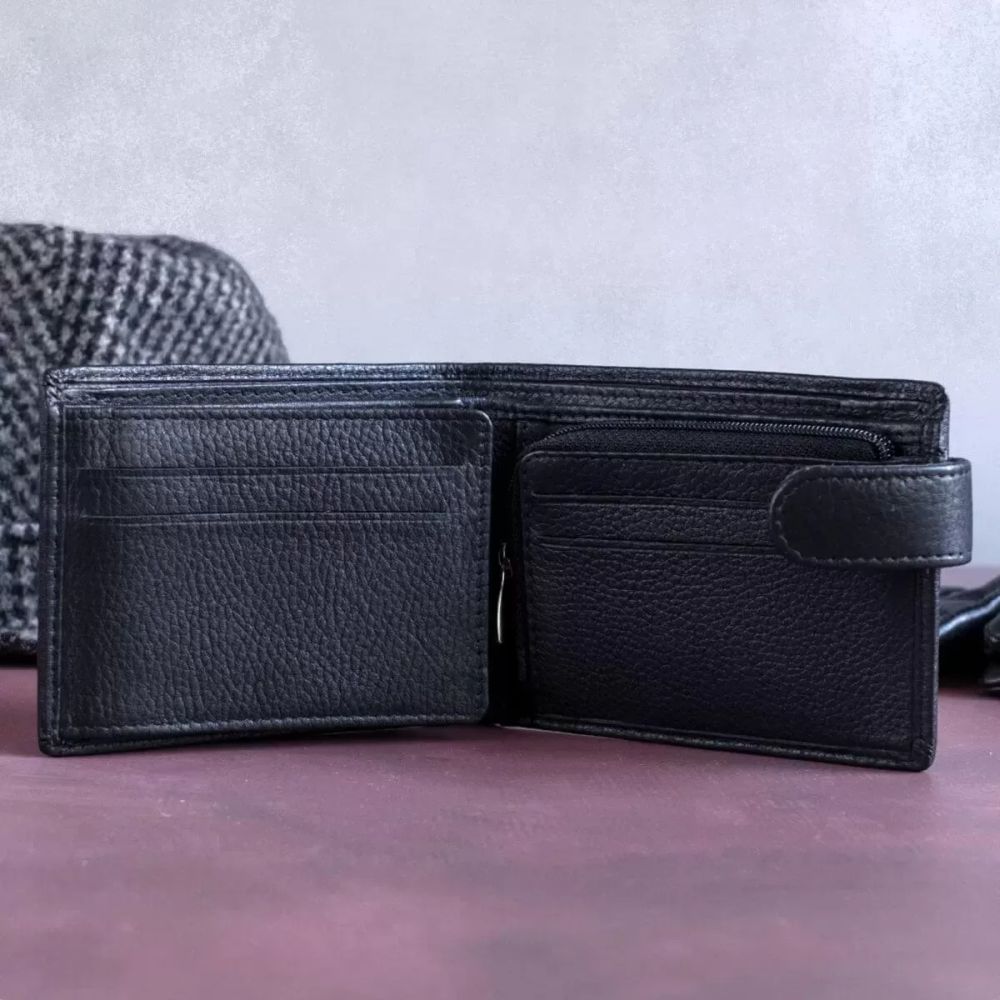 minimalistyczny czarny portfel ze skory naturalnej licowej sh 159