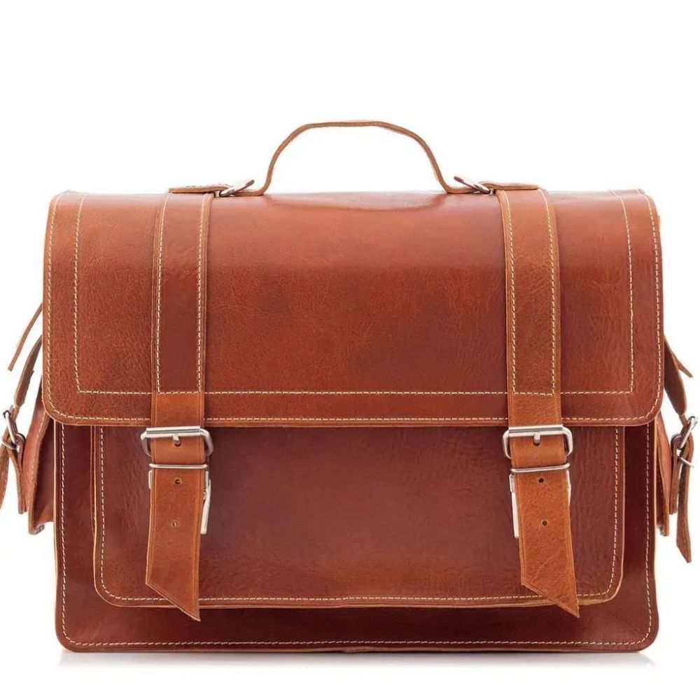 tornister skorzany i torba vintage 2w1 brazowy br91