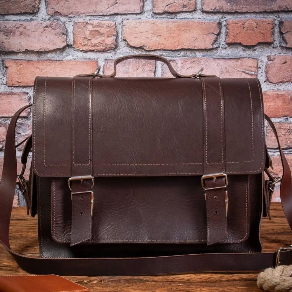tornister skorzany vintage i torba 2w1 ciemno brazowy br91